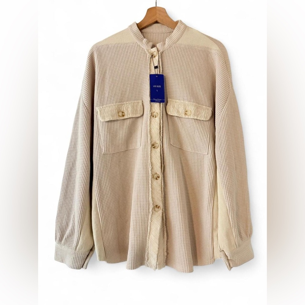 Beige Waffle Knit shirt jacket